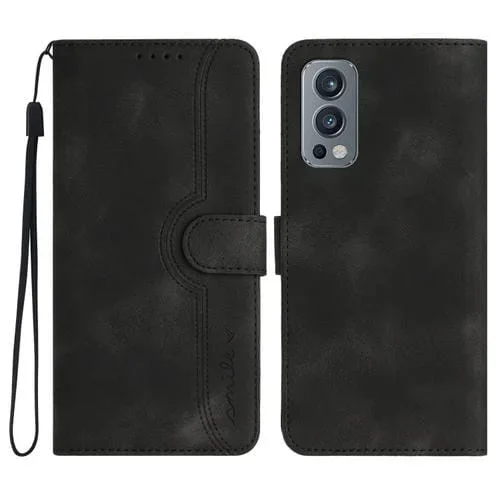 Funda para OnePlus Nord 2 5G con patrón de corazón y piel sintética (Negro)