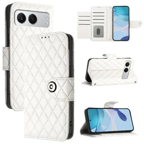 Funda para OnePlus Nord 4 5G de Cuero con Tapa, Textura Romboidal y Cordón (Blanco)