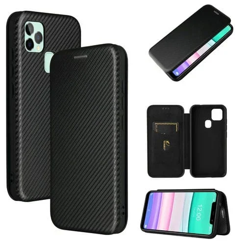 Funda para Oukitel C22 Fibra de Carbono Textura Magnética Horizontal Flip TPU + PC Cuero PU con Ranura (Negro)
