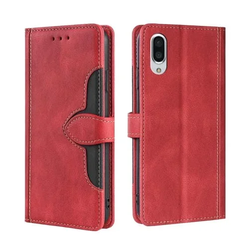Funda para Sharp Aquos Sense 3 Plus Sombrero de Paja Cuero Hebilla Magnética (Rojo)