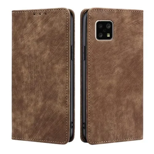 Funda para Sharp Aquos Sense 4 4G y Sense 4 5G Rfid Cepillo Antirrobo Caja de Teléfono Cuero Magnético (Marrón)