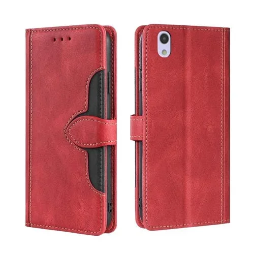 Funda para Sharp Aquos Sense Sh-01K Shv40 Sh-M05 con Sombrero Paja Hebilla Magnética (Rojo)
