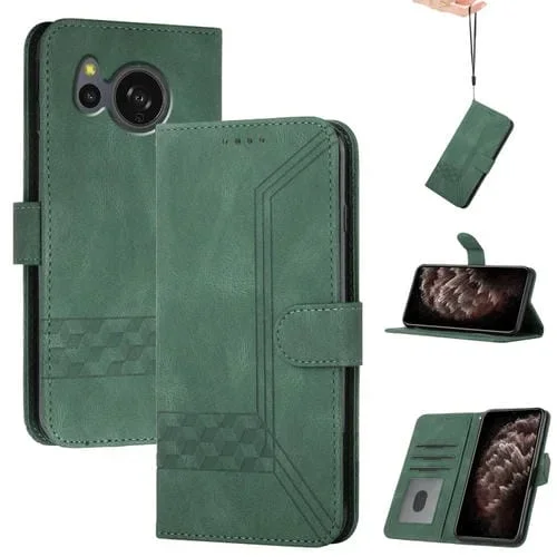 Funda para Sharp Aquos Sense7 Sh-53C Shg10 de Cuero con Tapa y Piel Cúbica (Verde)