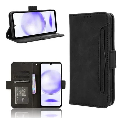 Funda para Sharp Aquos Sense8 Skin Feel con Textura de Becerro y Ranuras para Tarjetas (Negro)