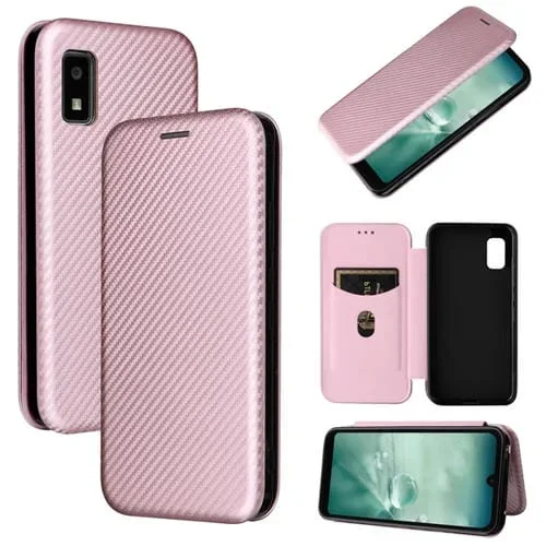 Funda para Sharp Aquos Wish SHG06 con Textura Fibra de Carbono y Cierre Magnético Horizontal (Rosa)