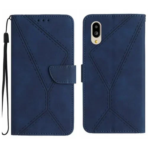 Funda para Sharp Simple Sumaho 6 de Cuero en Relieve con Costuras (Azul)