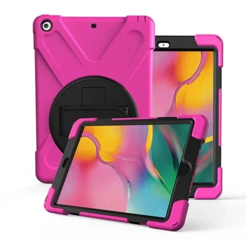 Funda para Tablet Galaxy Tab A 8.0 (2019) T290/T295 Rotación 360° Silicona Soporte Correa (Rosa Roja)