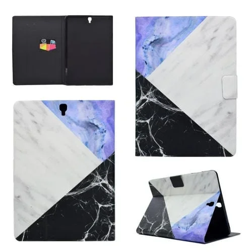 Funda para Tablet Galaxy Tab S3 9.7 T820 TPU Cuero Tapa Horizontal Soporte Ranura Tarjeta Suspensión (Costura Azul Blanca)