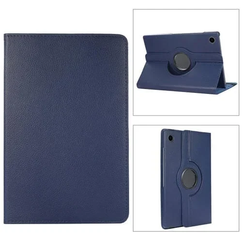 Funda para Tablet Lengüeta A8 Rotación 360 Grados Textura Cuero con Soporte (Azul Oscuro)