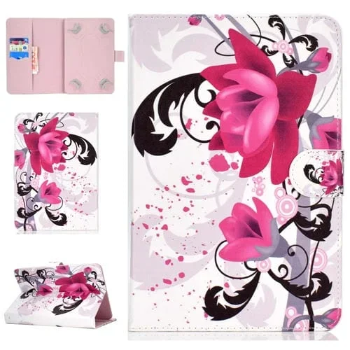Funda para Tablet Pc Universal 7 Pulgadas Cuero PU con Tapa Horizontal Soporte y Ranura para Tarjeta (Flores)