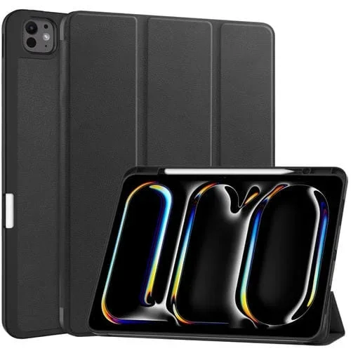 Funda para Tableta Custer iPad Pro 13 (2024) TPU Cuero Inteligente Soporte 3 Pliegues Bandeja Bolígrafo (Negro)