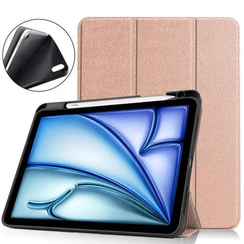 Funda para Tableta Custer TPU iPad Air 11 2024 Cuero Inteligente con Soporte 3 Pliegues (Oro Rosa)