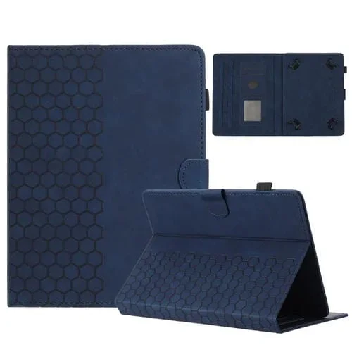 Funda para Tableta Inteligente de Cuero con Relieve de Panal 10 Pulgadas (Azul)