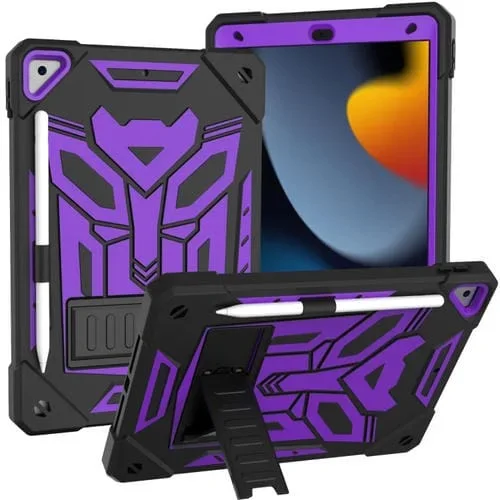 Funda para Tableta iPad 10.2 Bumblebee Silicone + PC a Prueba de Golpes con Soporte (Negro Púrpura)
