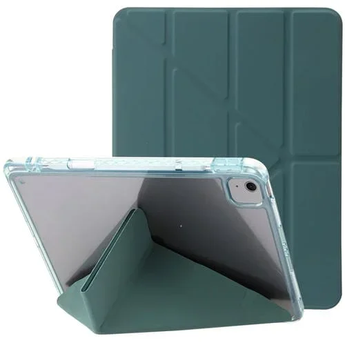 Funda para Tableta iPad Air 11 2024 Cuero con Deformación Acrílica Transparente (Verde Oscuro)
