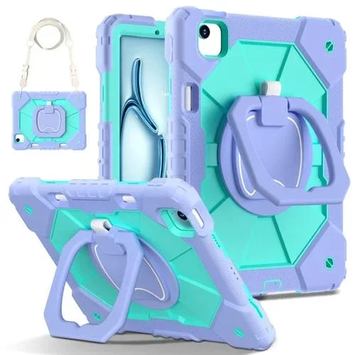 Funda para Tableta iPad Air 11 2024 Silicona Híbrida Robot (Verde Menta Púrpura)