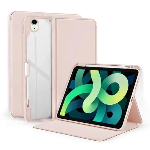 Funda para Tableta iPad Air 2022/2020 10.9 Cuero Acrílico Transparente 2 Pliegues (Rosa Bebé)
