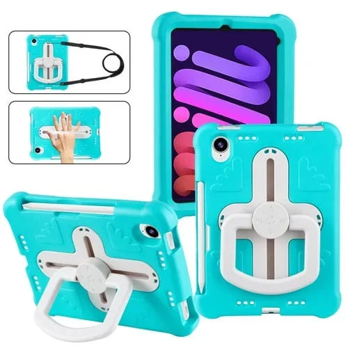 Funda para Tableta iPad Mini 6 2021 Shield 360 Rotation Handle Eva a Prueba de Golpes (Verde Menta Beige)