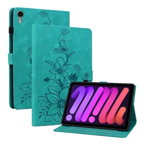 Funda para Tableta iPad Mini 6 Cuero con Relieve Lily (Verde)