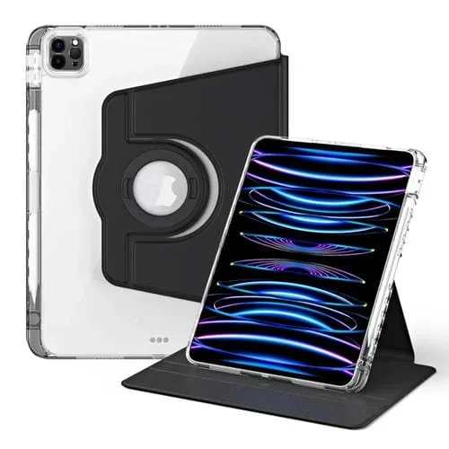 Funda para Tableta iPad Pro 11 2022 y Air 10.9 2022 Cuero Acrílico Transparente Desmontable Rotación 360 (Negro)