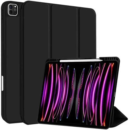 Funda para Tableta iPad Pro 12.9 Cuero Inteligente TPU 3 Pliegues Ranura Bolígrafo (Negro)