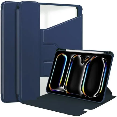 Funda para Tableta iPad Pro 13 2024 Cuero Inteligente con Rotación (Azul Oscuro)