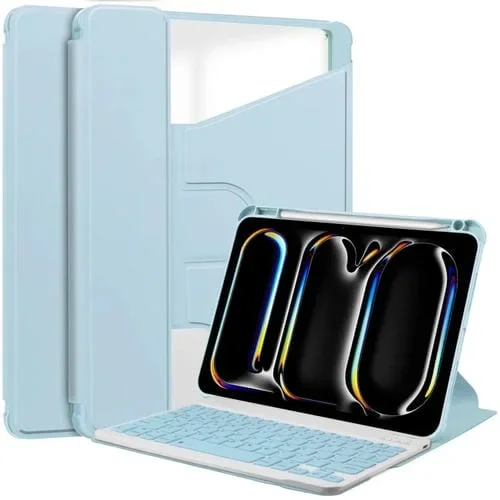 Funda para Tableta iPad Pro 13 2024 Cuero Inteligente Rotación Teclado (Azul Cielo)
