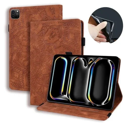 Funda para Tableta iPad Pro 13 2024 Cuero Textura de Becerro (Marrón)