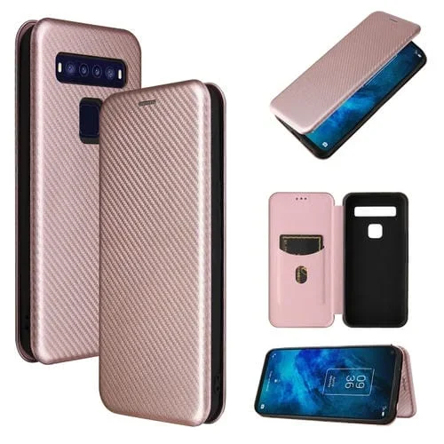 Funda para TCL 10 5G Uw (Versión Estadounidense) Textura Fibra de Carbono Magnético Flip TPU PC Cuero Pu Rosa