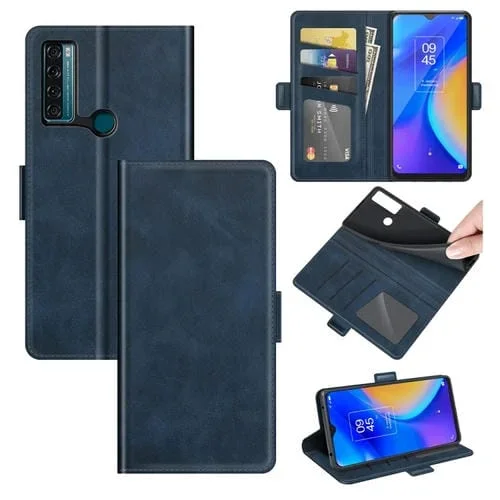 Funda para TCL 20 Se con Hebilla Magnética Doble Lado Caja de Cuero Horizontal Flip con Soporte y Ranuras (Azul)