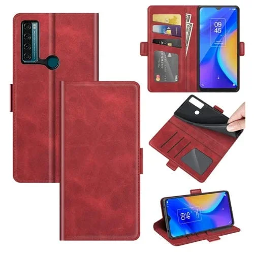 Funda para TCL 20 Se Cuero con Hebilla Magnética, Soporte y Ranuras para Tarjetas (Rojo)
