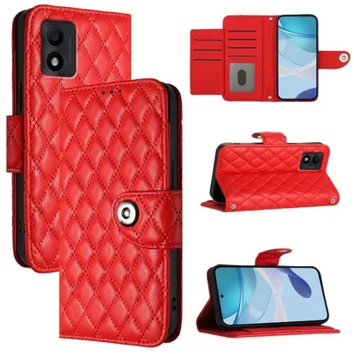 Funda para TCL 303 de Cuero con Tapa Textura Rómbica y Cordón (Rojo)