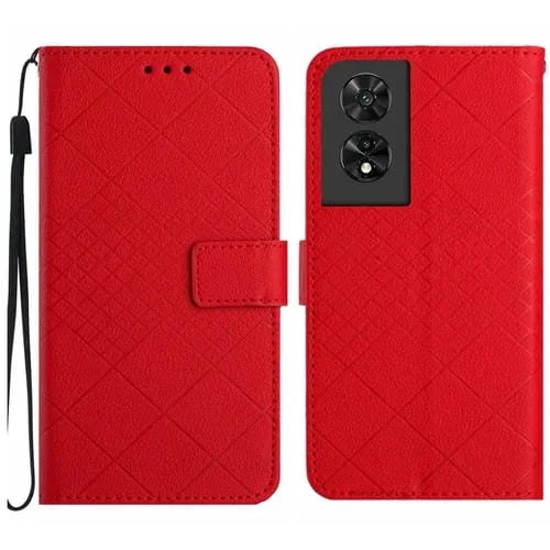 Funda para TCL 505 de Cuero con Textura de Rejilla Rómbica (Rojo)
