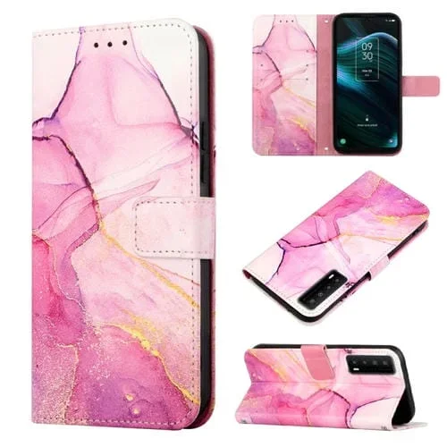 Funda para TCL Stylus 5G Pt003 con Tapa de Cuero y Patrón de Mármol (Rosa Púrpura Dorado)
