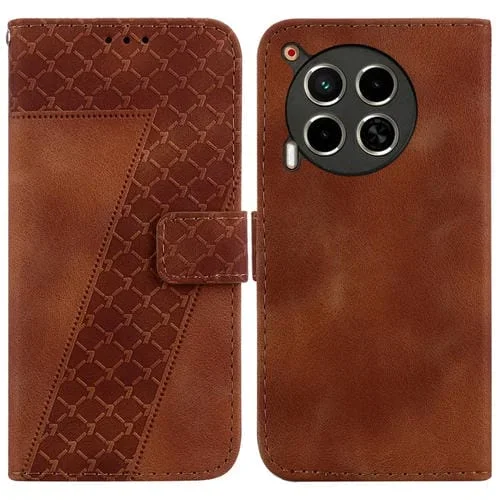 Funda para Tecno Camon 30 4G 5G Cl6 Cl7 Cuero En Relieve con 7 Formas (Marrón)