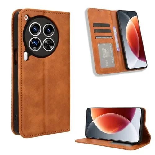 Funda para Tecno Camon 30 Premier 5G Cuero Textura Retro Hebilla Magnética (Marrón)
