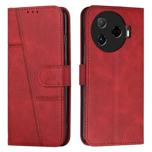 Funda para Tecno Camon 30 Pro 5G de Cuero con Hebilla y Textura de Pantorrilla (Rojo)
