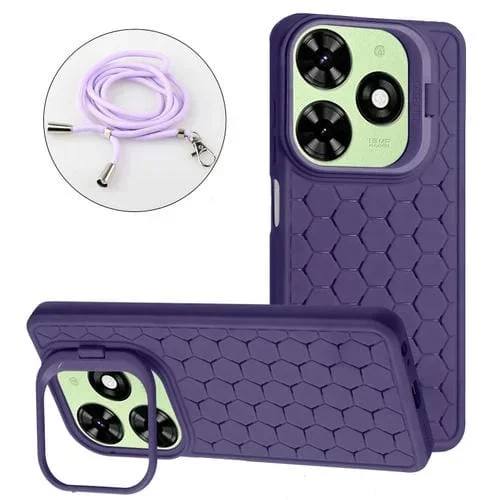 Funda para Tecno Pop 8 Honeycomb Radiating Holder TPU con Cordón (Púrpura)