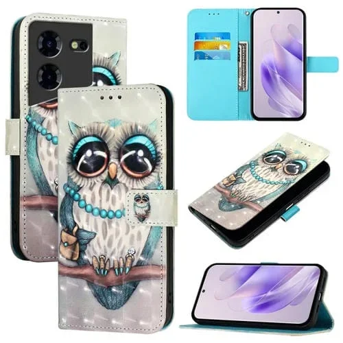 Funda para Tecno Pova 5 Pro 5G de Cuero con Tapa Horizontal y Pintura 3D (Búho Gris)