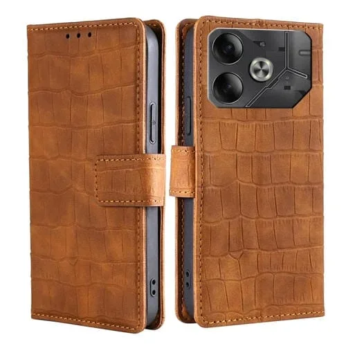 Funda para Tecno Pova 6 5G Cuero con Cierre Magnético y Piel de Cocodrilo (Marrón)