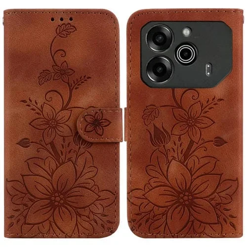 Funda para Tecno Pova 6 5G y 6 Pro 5G Lily de Cuero En Relieve (Marrón)