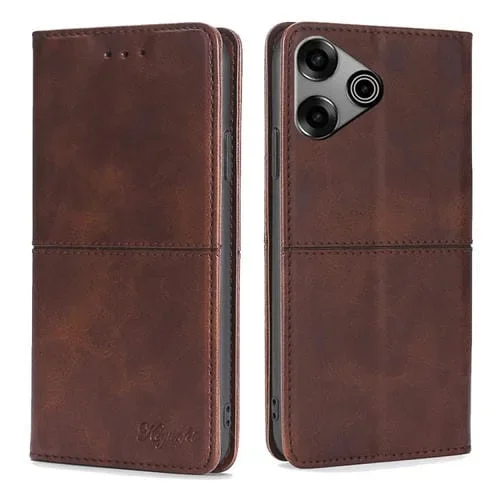 Funda para Tecno Pova 6 Pro 5G Cuero Magnético Textura de Vaca (Marrón Oscuro)