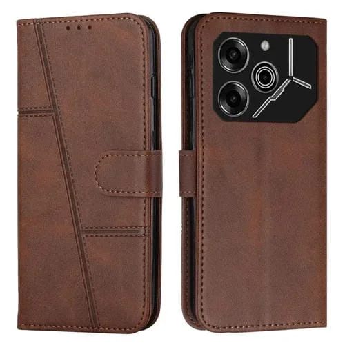 Funda para Tecno Pova 6 Pro de Cuero con Hebilla y Textura de Becerro (Marrón)