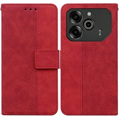 Funda para Tecno Pova 6 Pro y Pova 6 de Cuero con Relieve Geométrico (Rojo)