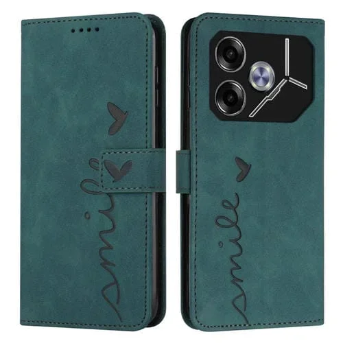 Funda para Tecno Pova 6 Skin Feel Heart de Cuero En Relieve con Cordón Largo (Verde)
