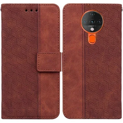 Funda para Tecno Spark 6 de Cuero en Relieve Geométrico (Marrón)