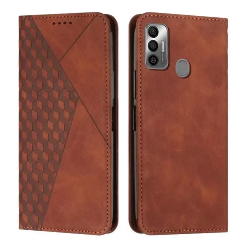 Funda para Tecno Spark 7 Diamond Splicing Siente Caja de Cuero Magnético (Marrón)