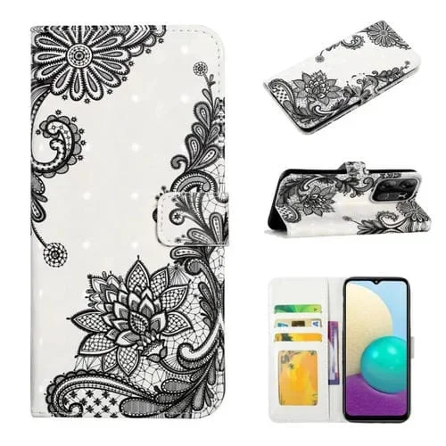 Funda para Tecno Spark Go 2023 de Cuero con Dibujo 3D en Relieve al Óleo (Flor de Encaje)