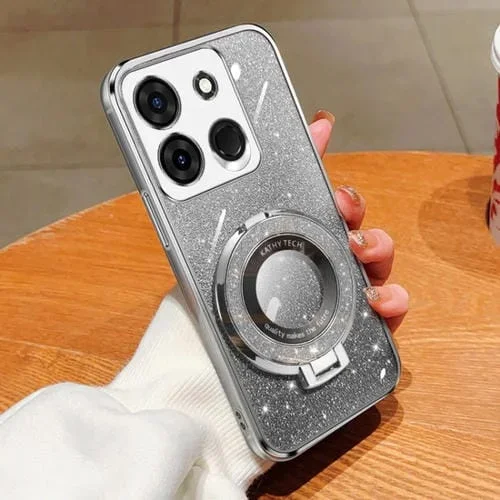 Funda para Tecno Spark Go 2023 TPU con Soporte Redondo y Brillo Degradado (Plateado)