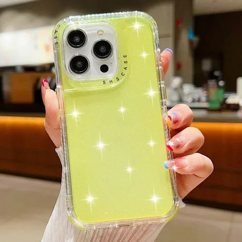 Funda para Teléfono 3 En 1 TPU PC Purpurina para iPhone 16 Pro (Amarilla)